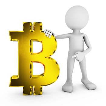 man with Bitcoin symbol on a white background