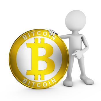 man with Bitcoin symbol on a white background