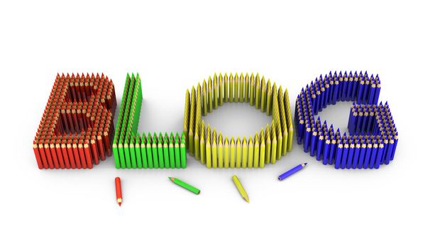 blog inscription made of colored pencils on white background