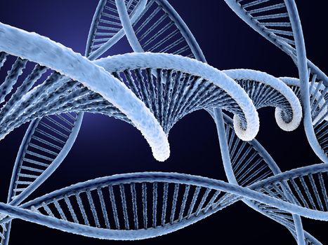 blue dna molecule on a dark background