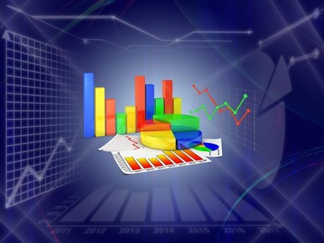 different business infographic on a blue background