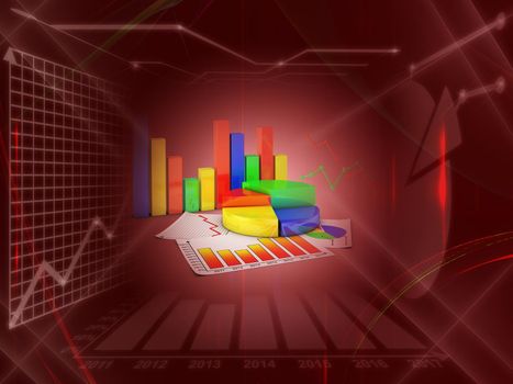 different business infographic on a red  background