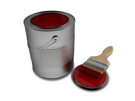  Can with red paint and paintbrush