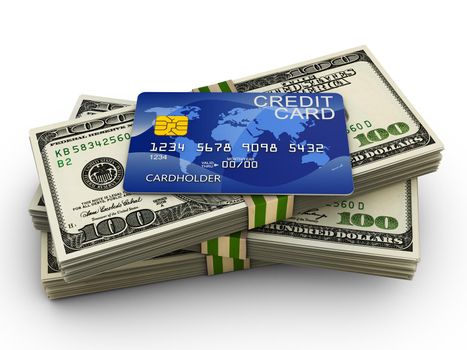 bank credit card on a pack of banknotes
