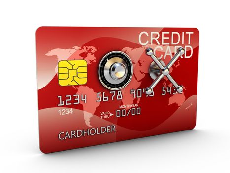 bank credit card with a combination lock on the safe
