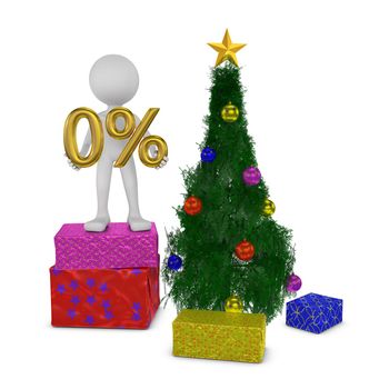 faceless man standing on gift box holds a sign 0 percent