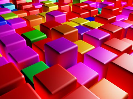 abstraction-3d render of different colored cubes