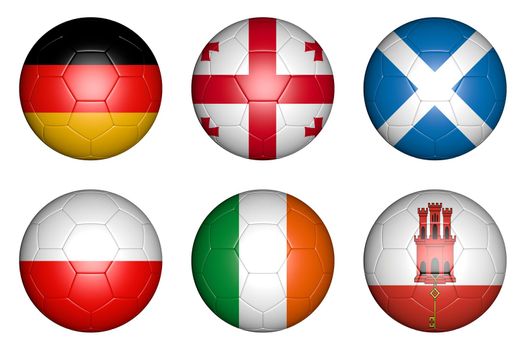 balls with flags of countries: Germany, Ireland, Poland, Scotland, Georgia, Gibraltar.