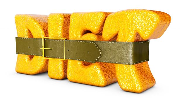 word DIET crusted orange and leather belt around