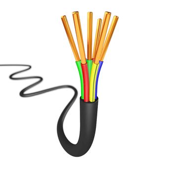 colorful copper electrical cable on white background