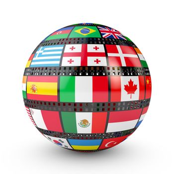 film with the flags of the countries in the form of a ball
