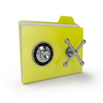 yellow folder with a combination lock on the bank vault