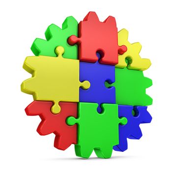 gear are made of colored puzzles on a white background