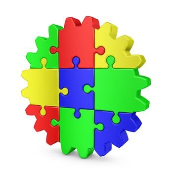 gear are made of colored puzzles on a white background