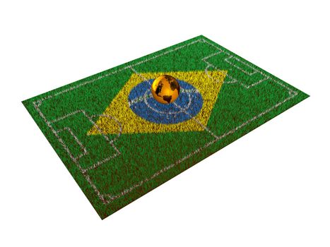 golden ball with world map on soccer field