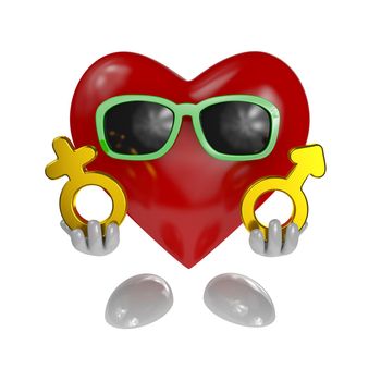 red heart in glasses holding gold gender symbols