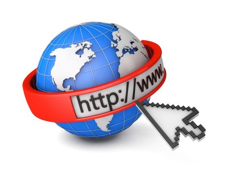 Internet browser search bar, the cursor encircles the globe