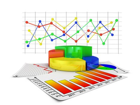 volumetric colorful infographics and paper sheets with a picture of the graphs