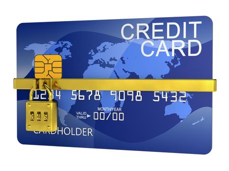 credit card with a combination lock on a white background