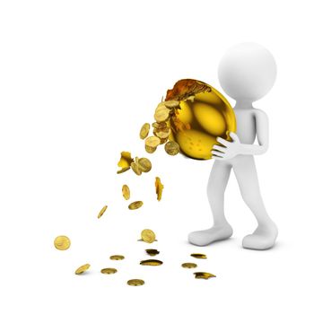 man scatters gold coins from a golden egg