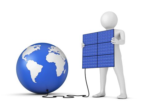 man holding a solar panel near Globe