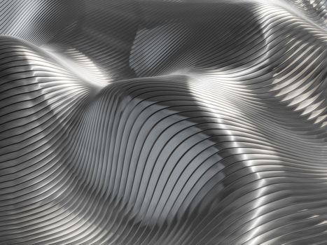 texture wave with metal lines 3d rendering