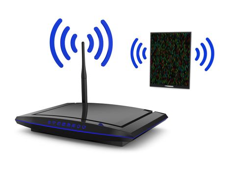 modern router with a blue signal and tablet