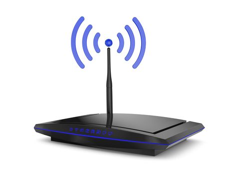 modern router with a blue signal on a white background