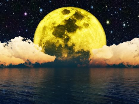 moon in the night sky over water