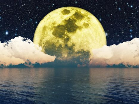 moon in the night sky over water