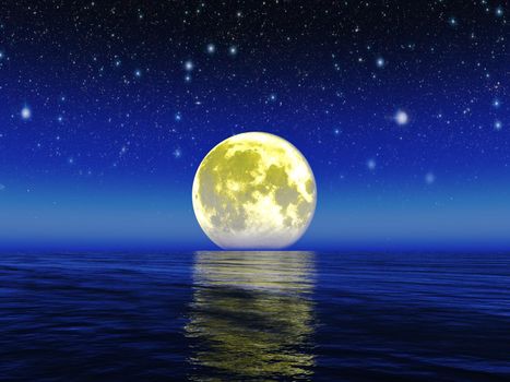 night moon and stars on the background of the sea