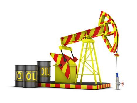 pump for oil and barrels on a white background