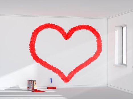 red heart painted on the wall symbolizes love