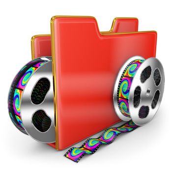 red folder and steel coils of film