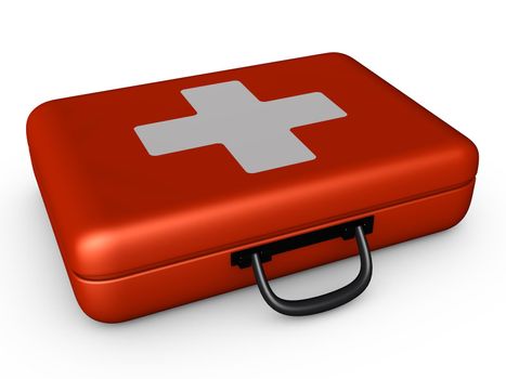 Red suitcase with white cross on a white background