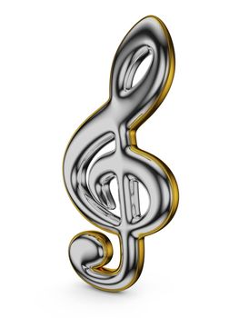 shiny treble clef with a gold border on a white background