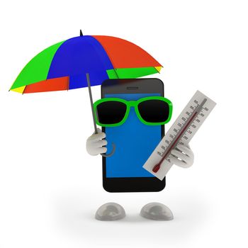 smartphone in glasses with umbrella and a thermometer