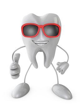 smiling tooth with glasses indicates a hand gesture