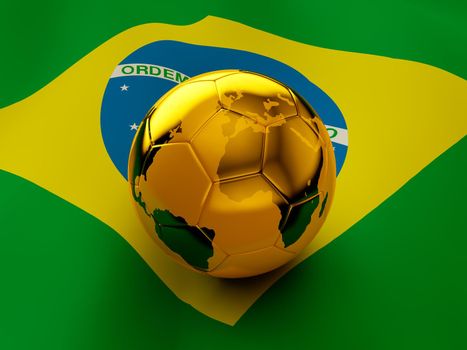 soccer ball with the image maps of land on the flag of Brazil