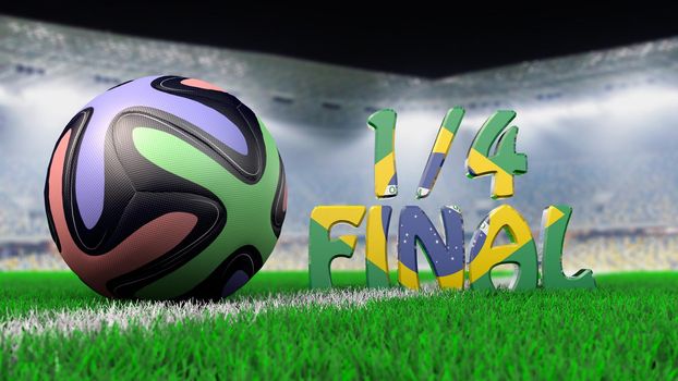 soccer ball on the green grass and the inscription quarter finals