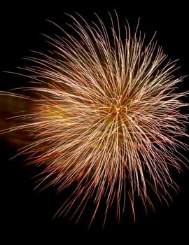 Colorful fireworks isolated on black sky background.