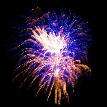 Colorful fireworks isolated on black sky background.