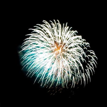 Colorful fireworks isolated on black sky background.