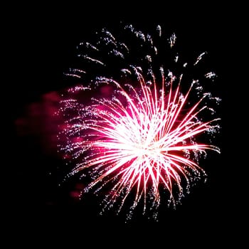 Colorful fireworks isolated on black sky background.