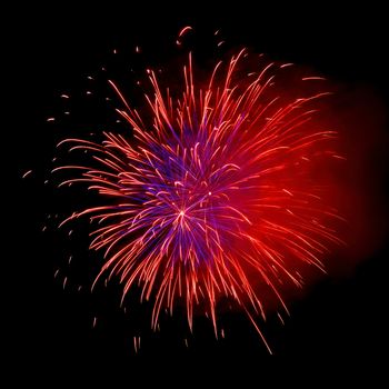 Colorful fireworks isolated on black sky background.