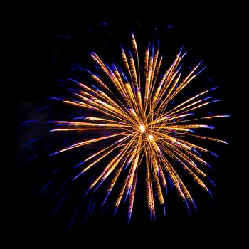 Colorful fireworks isolated on black sky background.