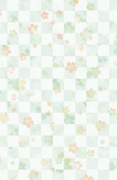 Water painting checked pattern with cherry blossoms / New year greeting card's template / spring background