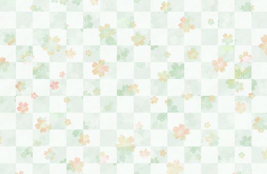 Water painting checked pattern with cherry blossoms / New year greeting card's template / spring background