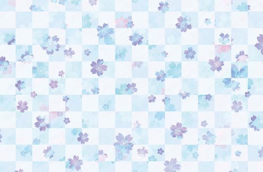 Water painting checked pattern with cherry blossoms / New year greeting card's template / spring background