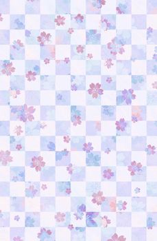 Water painting checked pattern with cherry blossoms / New year greeting card's template / spring background